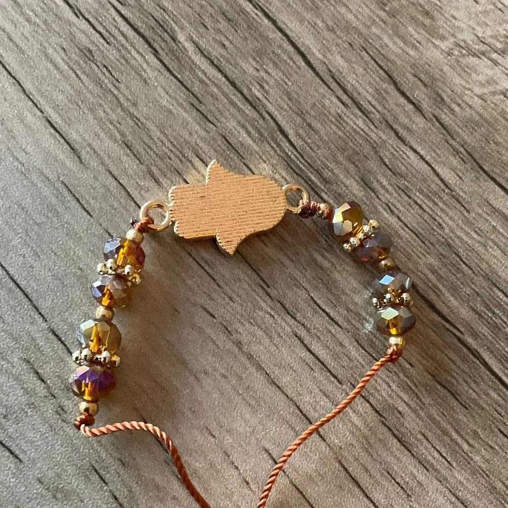 Gold Hamsa Charm Kids Bracelet with Amber Beads